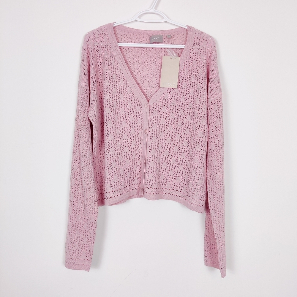Cyrus Women's Button Down Cardigan Pink Size XL Hollow Cottagecore Bohemian NEW